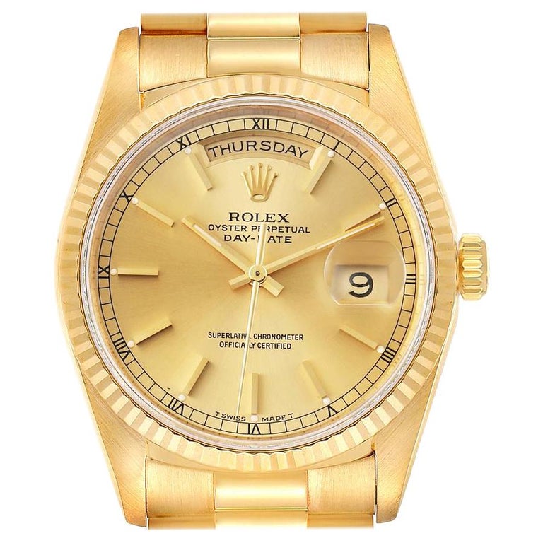 Rolex President Day-Date Yellow Gold Champagne Dial Men's Watch 18238 ...