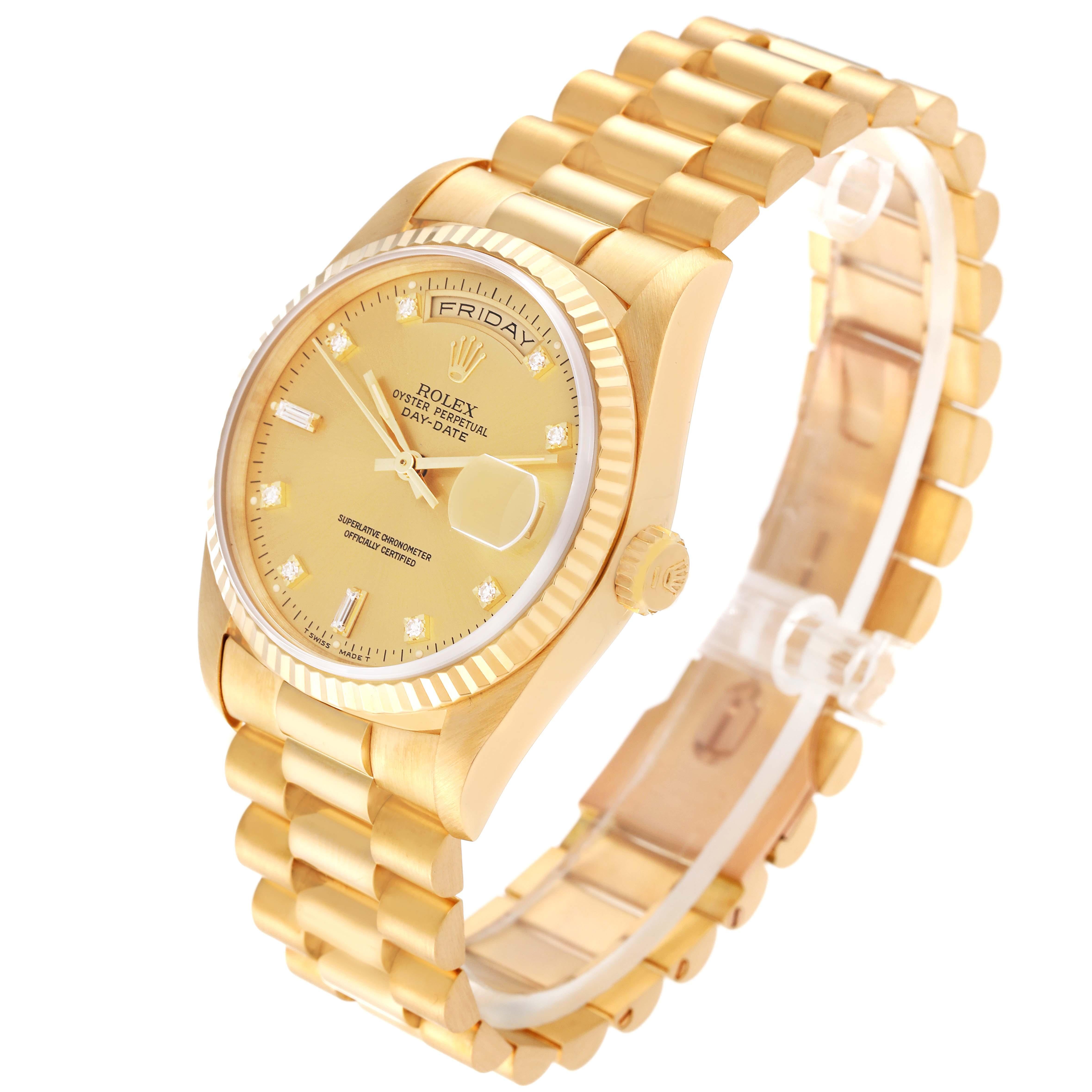 Rolex President Day-Date Yellow Gold Champagne Diamond Dial Mens Watch 18238 For Sale 6