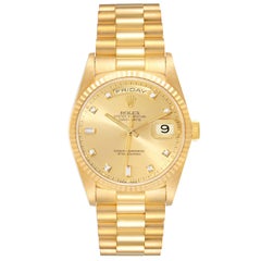 Rolex President Day-Date Yellow Gold Champagne Diamond Dial Mens Watch 18238