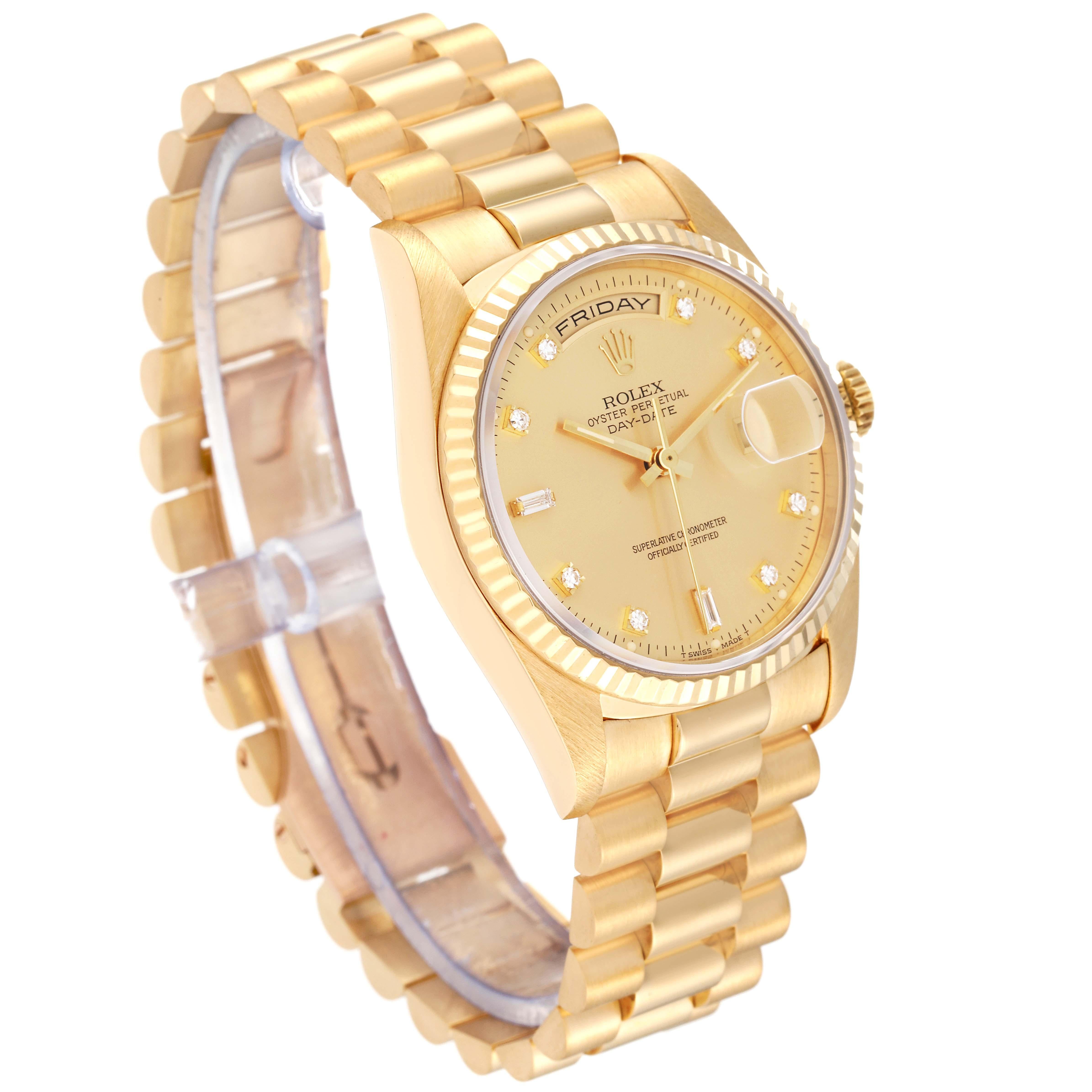 Rolex President Day-Date Yellow Gold Champagne Diamond Dial Mens Watch 18238 In Excellent Condition For Sale In Atlanta, GA