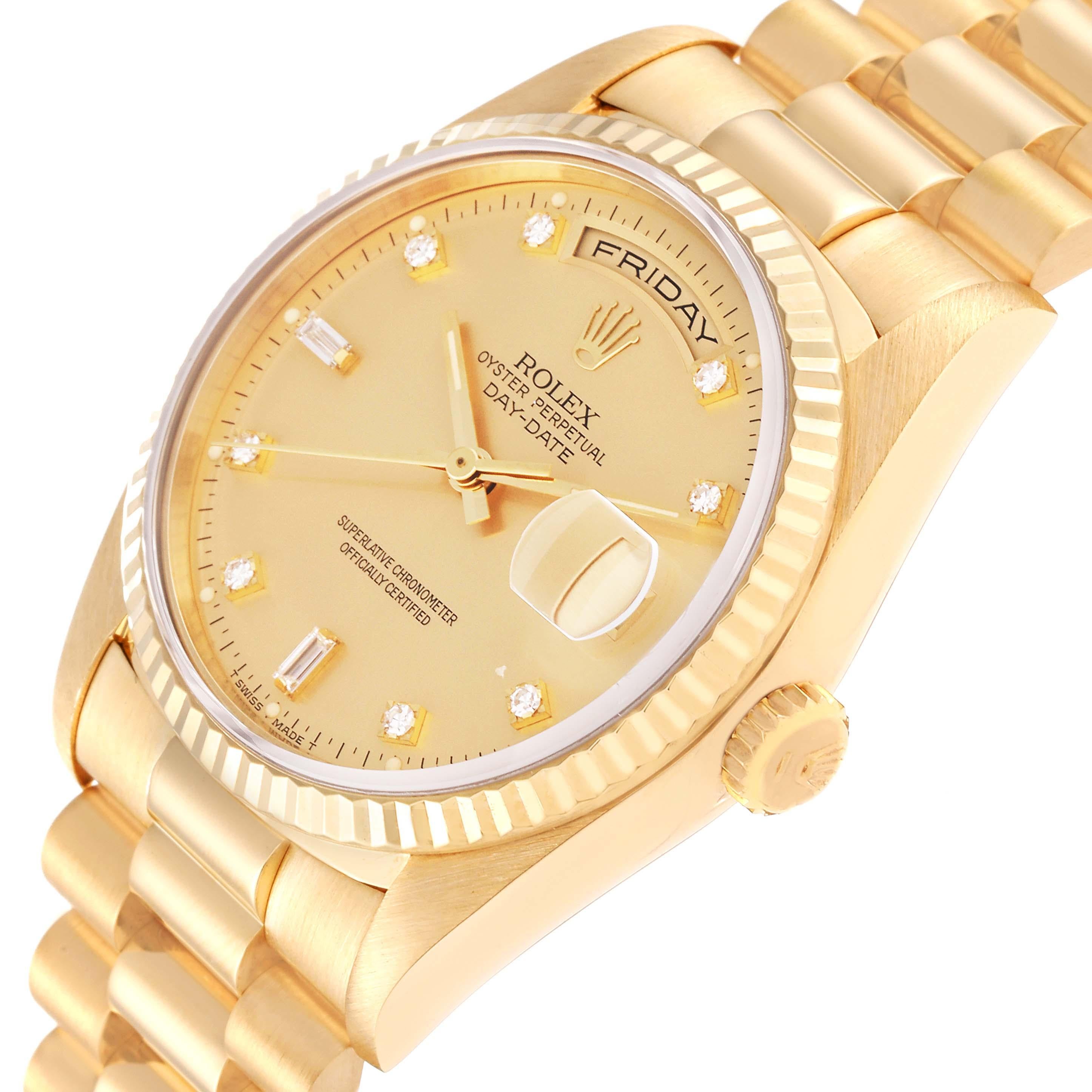 Rolex President Day-Date Yellow Gold Champagne Diamond Dial Mens Watch 18238 For Sale 1