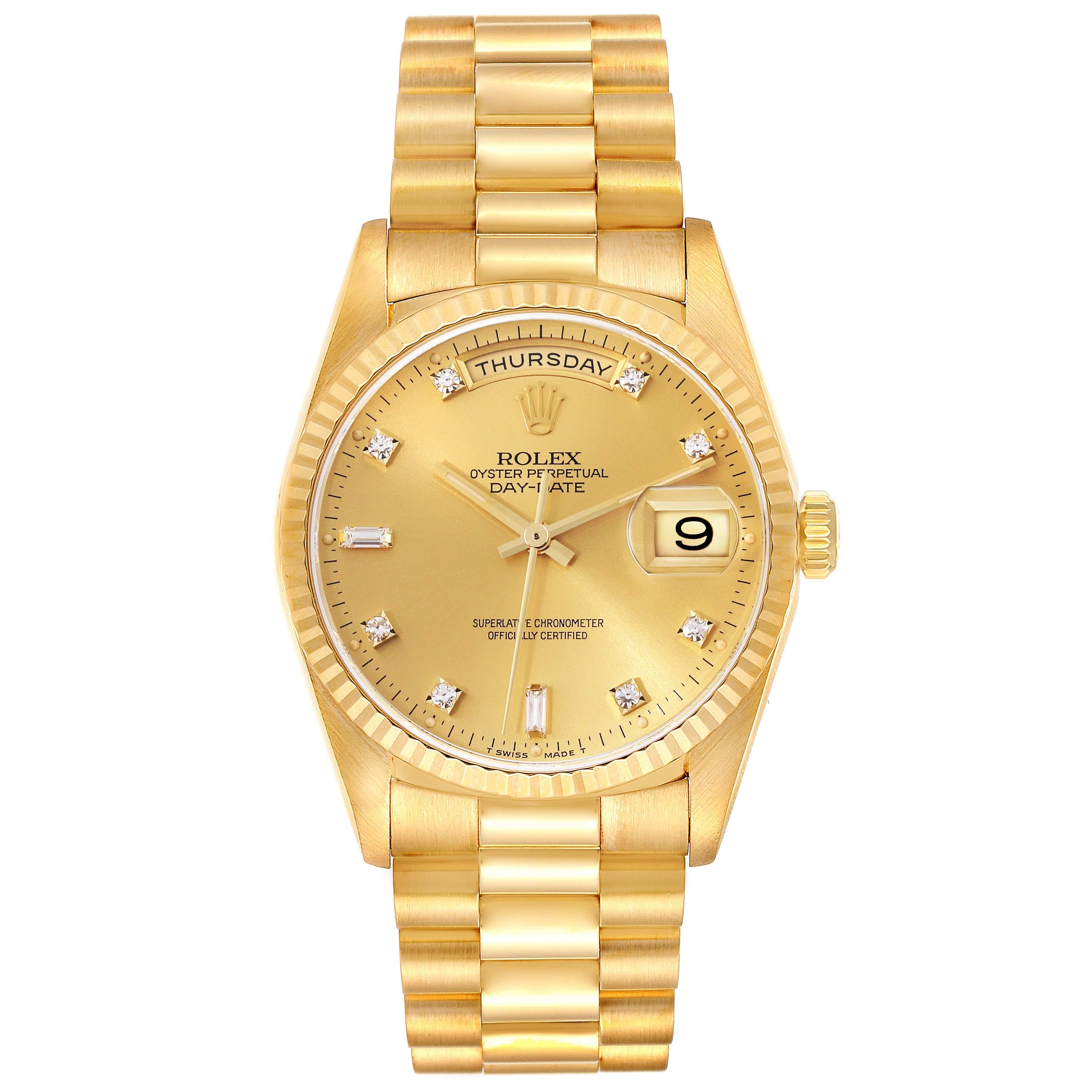 Rolex President Day-Date Yellow Gold Champagne Diamond Dial Mens Watch 18238 1