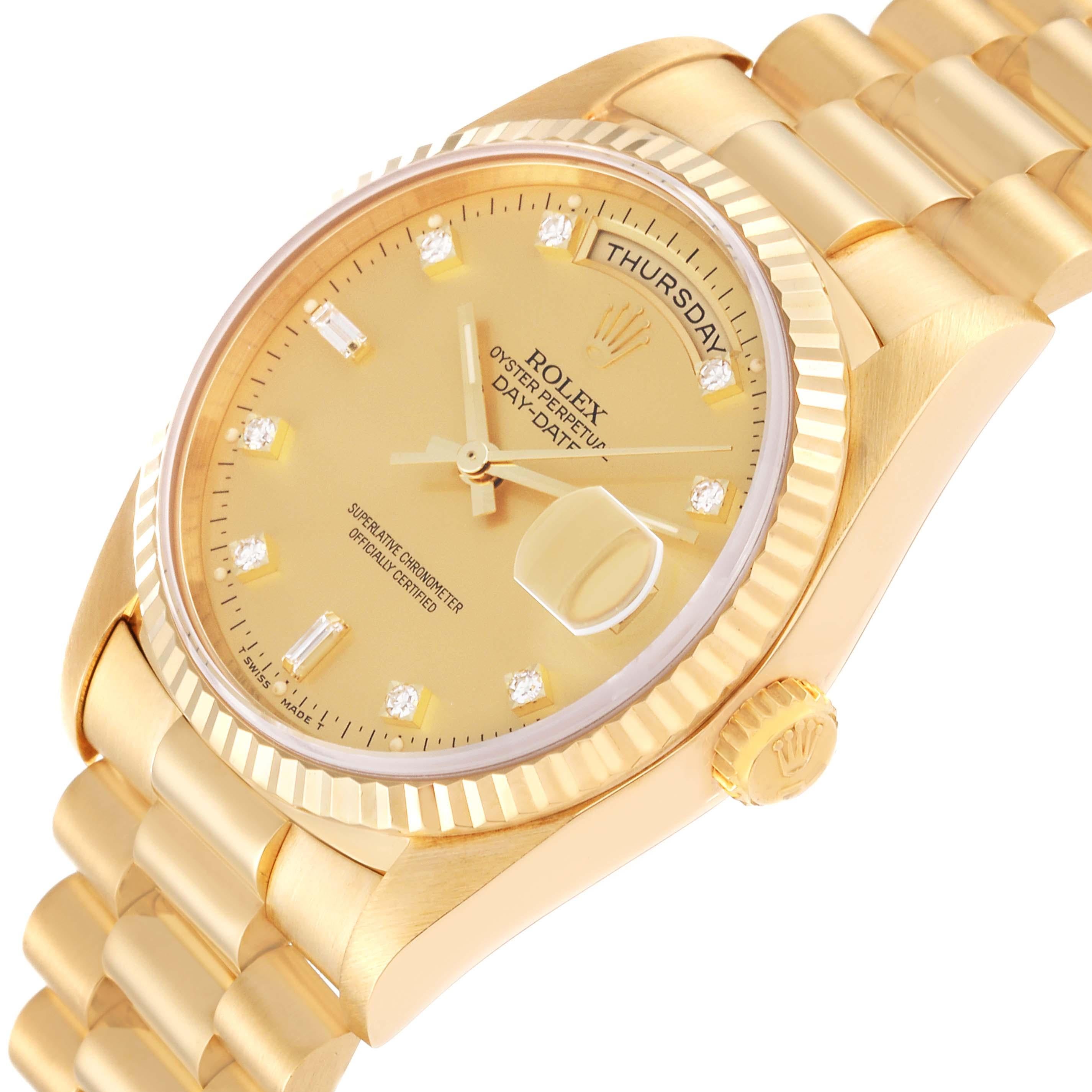 Rolex President Day-Date Yellow Gold Champagne Diamond Dial Mens Watch 18238 2