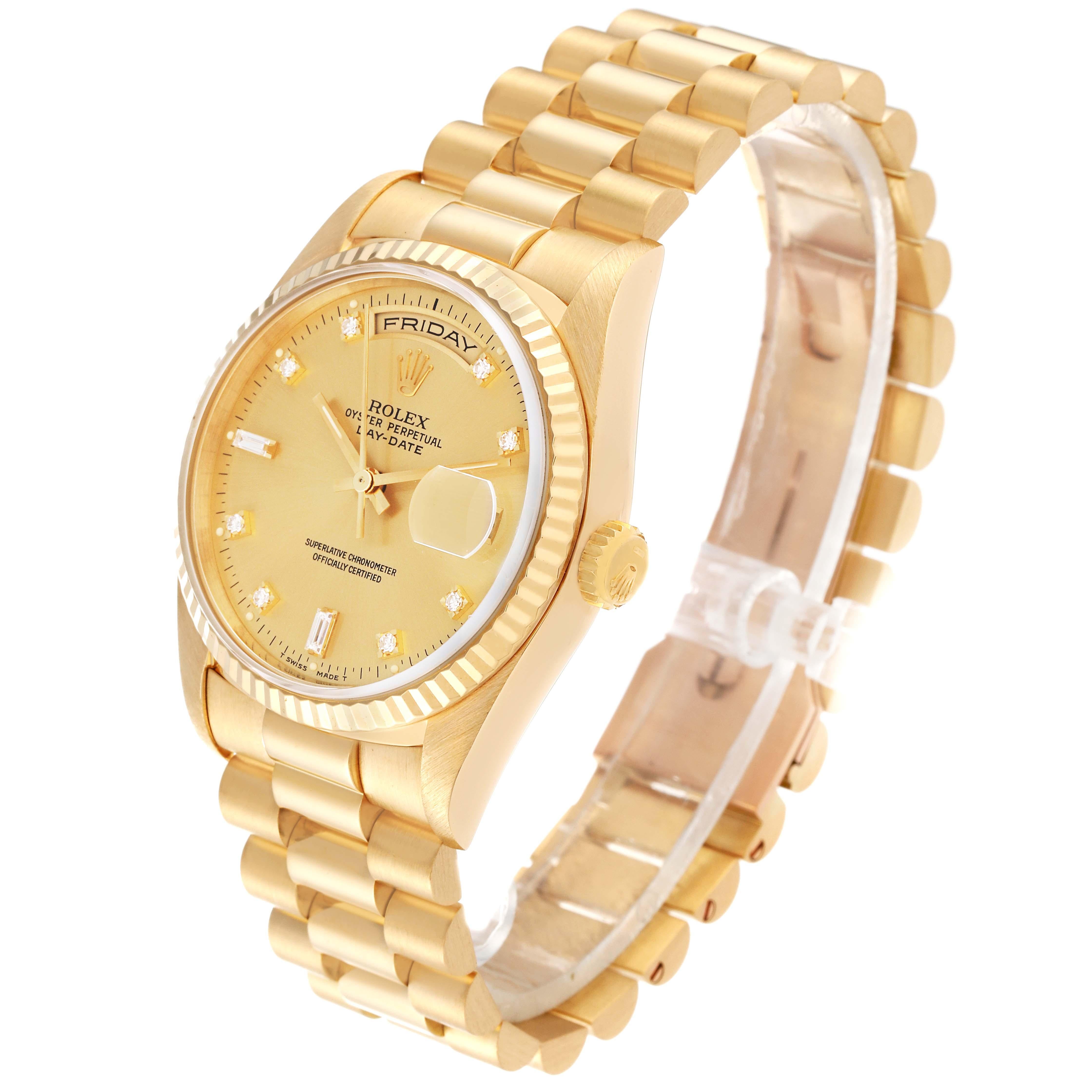 Rolex President Day-Date Yellow Gold Champagne Diamond Dial Mens Watch 18238 For Sale 2