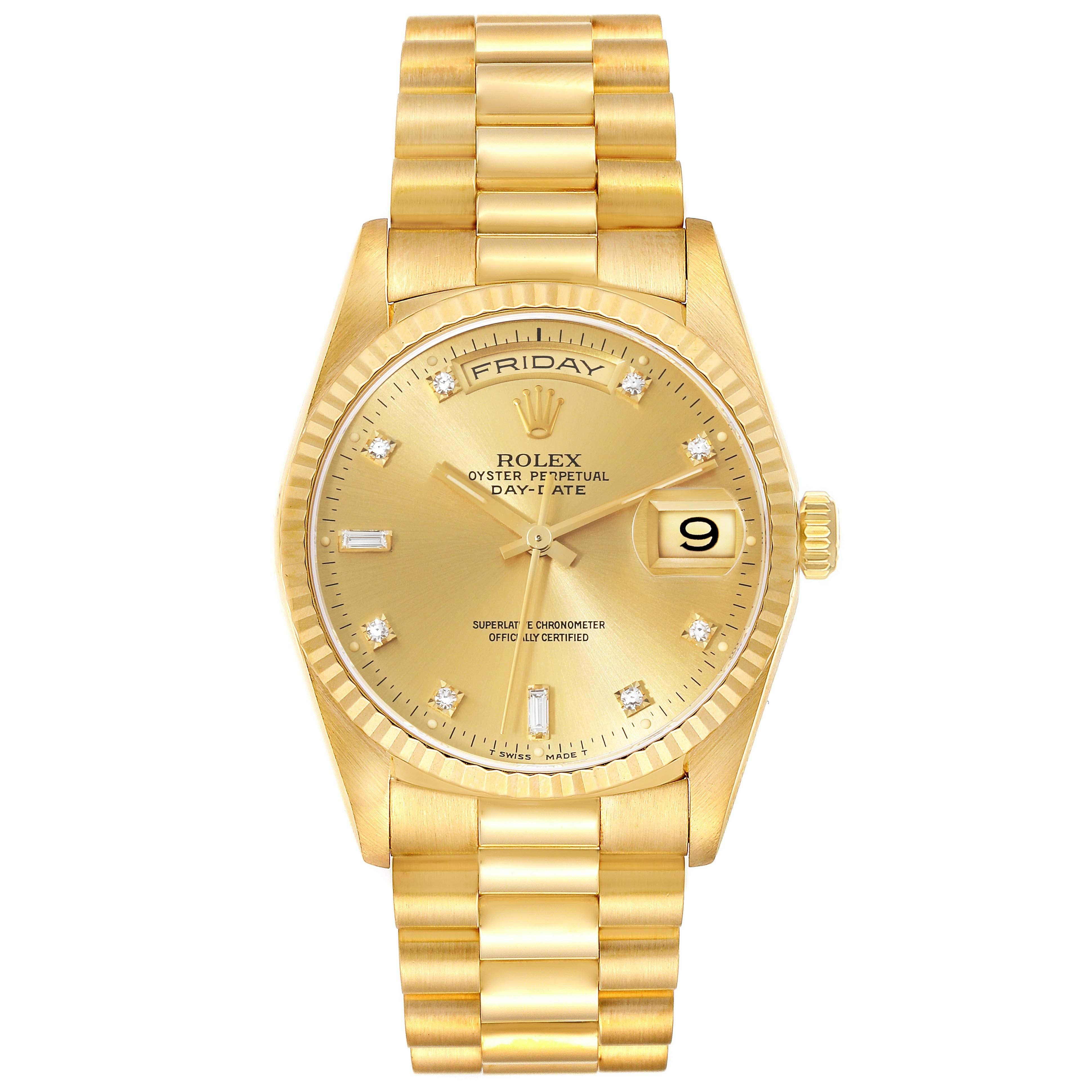 Rolex President Day-Date Yellow Gold Champagne Diamond Dial Mens Watch 18238 For Sale 3