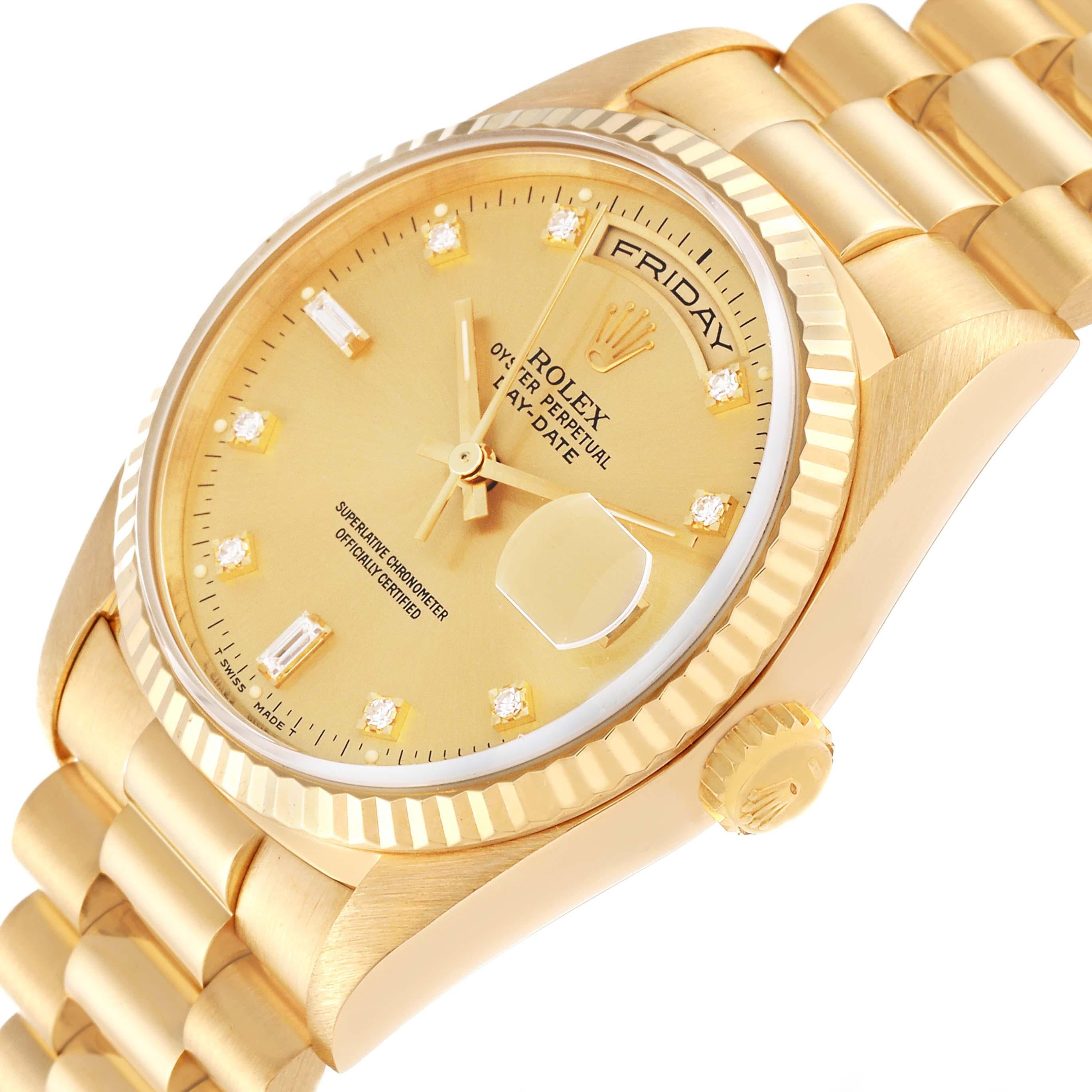 Rolex President Day-Date Yellow Gold Champagne Diamond Dial Mens Watch 18238 For Sale 5