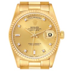 Rolex President Day-Date Yellow Gold Champagne Diamond Dial Mens Watch 18238