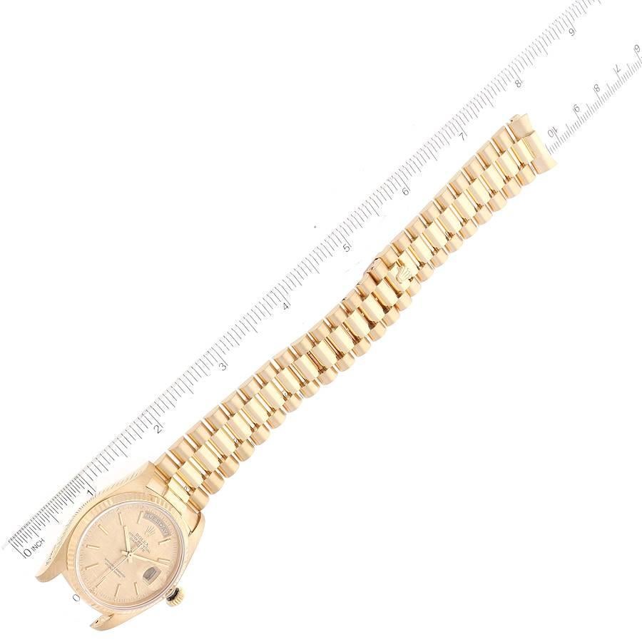 Rolex President Day-Date Gelbgold Champagner Leinen Zifferblatt Uhr 18038 Papiere im Angebot 6