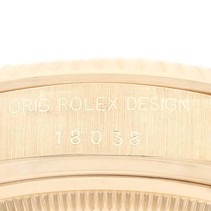 Rolex President Day-Date Yellow Gold Champagne Linen Dial Watch 18038 Papers In Excellent Condition For Sale In Atlanta, GA