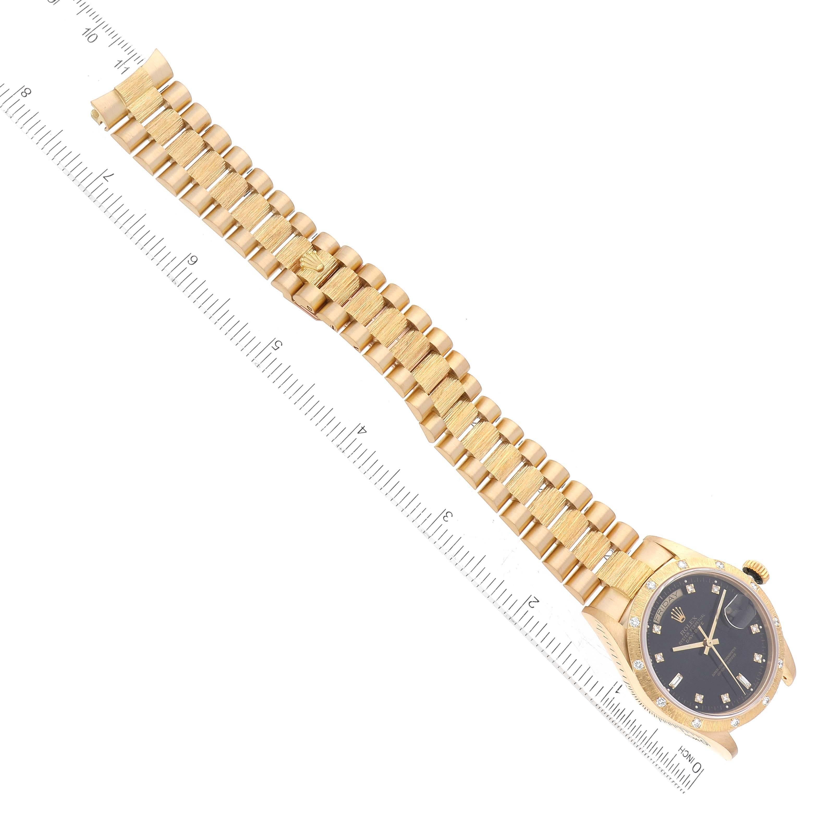 Rolex President Day Date Yellow Gold Diamond Bark Finish Mens Watch 18108 6