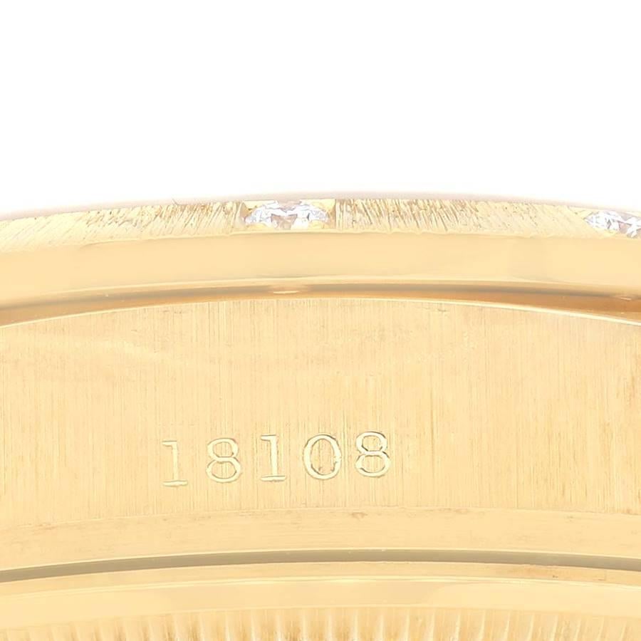 Rolex President Day Date Yellow Gold Diamond Bark Finish Mens Watch 18108 In Excellent Condition In Atlanta, GA