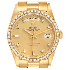 Rolex President Day-Date Yellow Gold Diamond Bezel Watch 18048