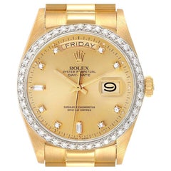 Rolex President Day-Date Yellow Gold Diamond Bezel Watch 18048 Papers