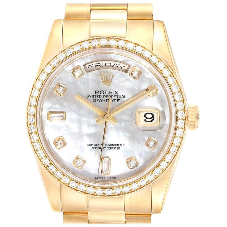 Rolex President Day Date Yellow Gold Diamond Dial Bezel Men’s Watch ...