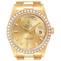 Rolex President Day-Date Yellow Gold Diamond Dial Bezel Watch 18038