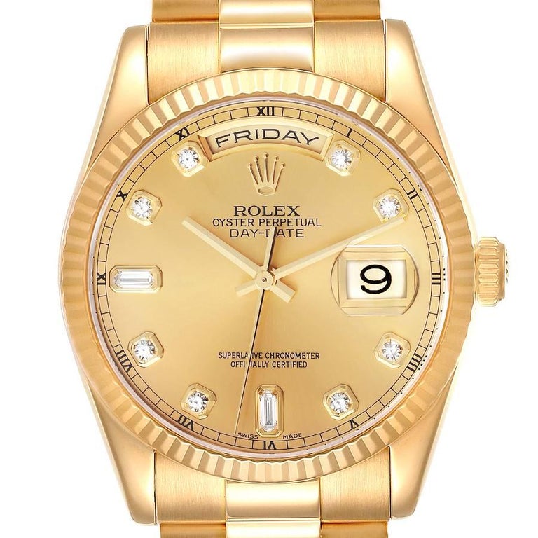 Rolex President Day-Date Yellow Gold Diamond Dial Mens Watch 118238 Box ...