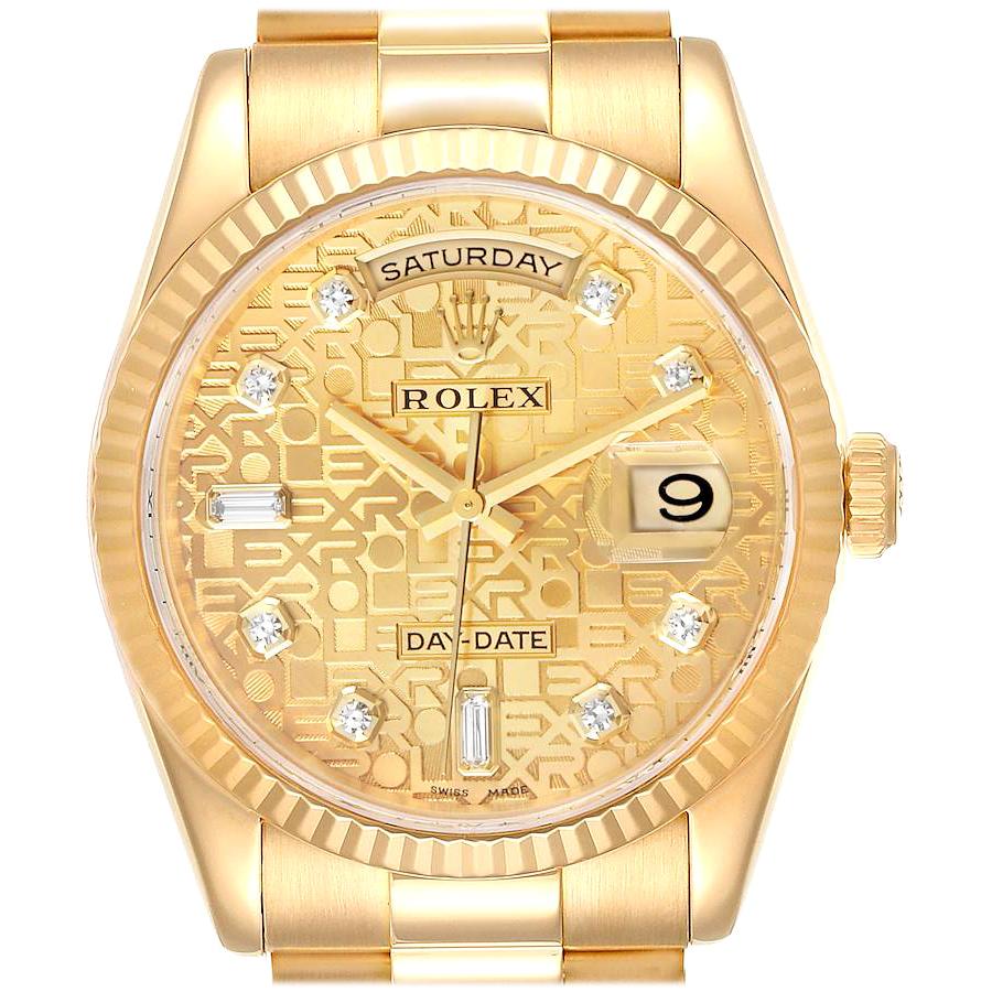 Rolex President Day-Date Yellow Gold Diamond Dial Men’s Watch 118238 For Sale