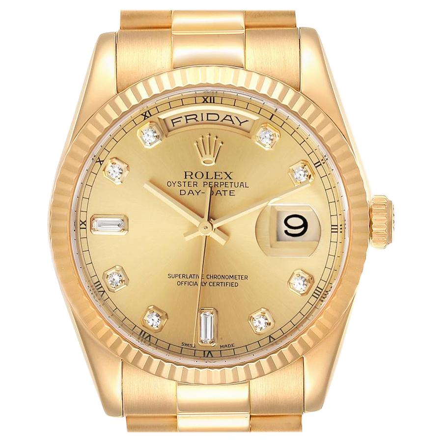 Rolex President Day-Date Yellow Gold Diamond Dial Men's Watch 118238