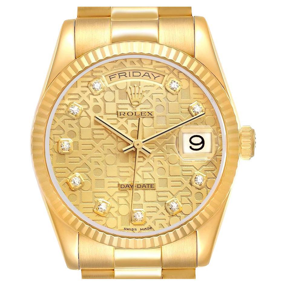 Rolex President Day-Date Yellow Gold Diamond Dial Mens Watch 118238