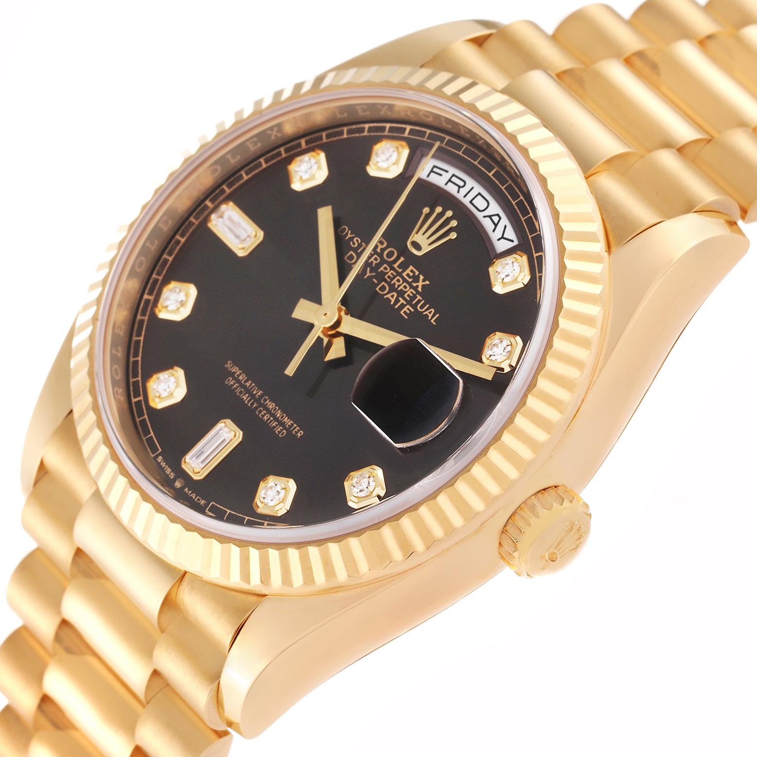 Rolex President Day-Date Yellow Gold Diamond Dial Mens Watch 128238 Box Card For Sale 2