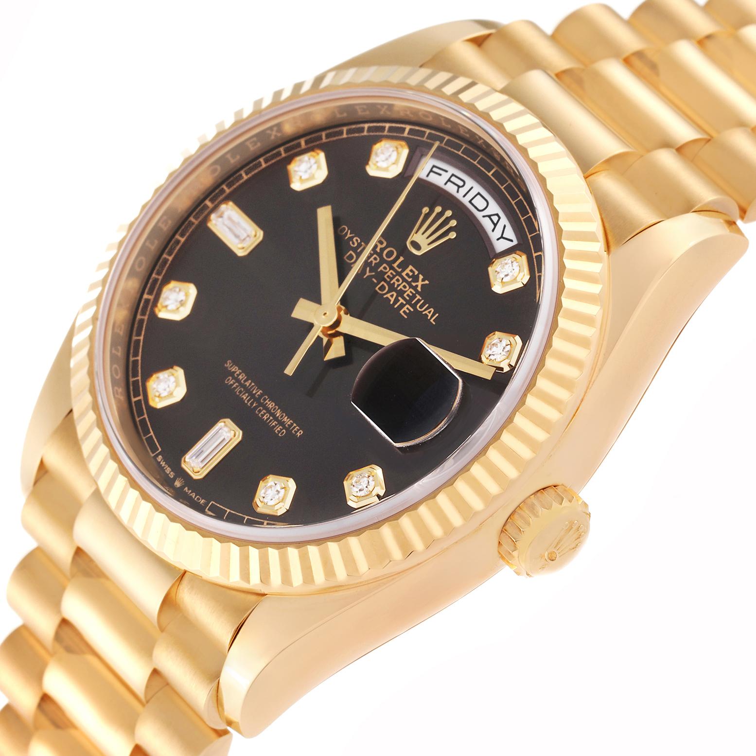 Rolex President Day-Date Gelbgold Diamant-Zifferblatt Herrenuhr 128238 Box Card im Angebot 3