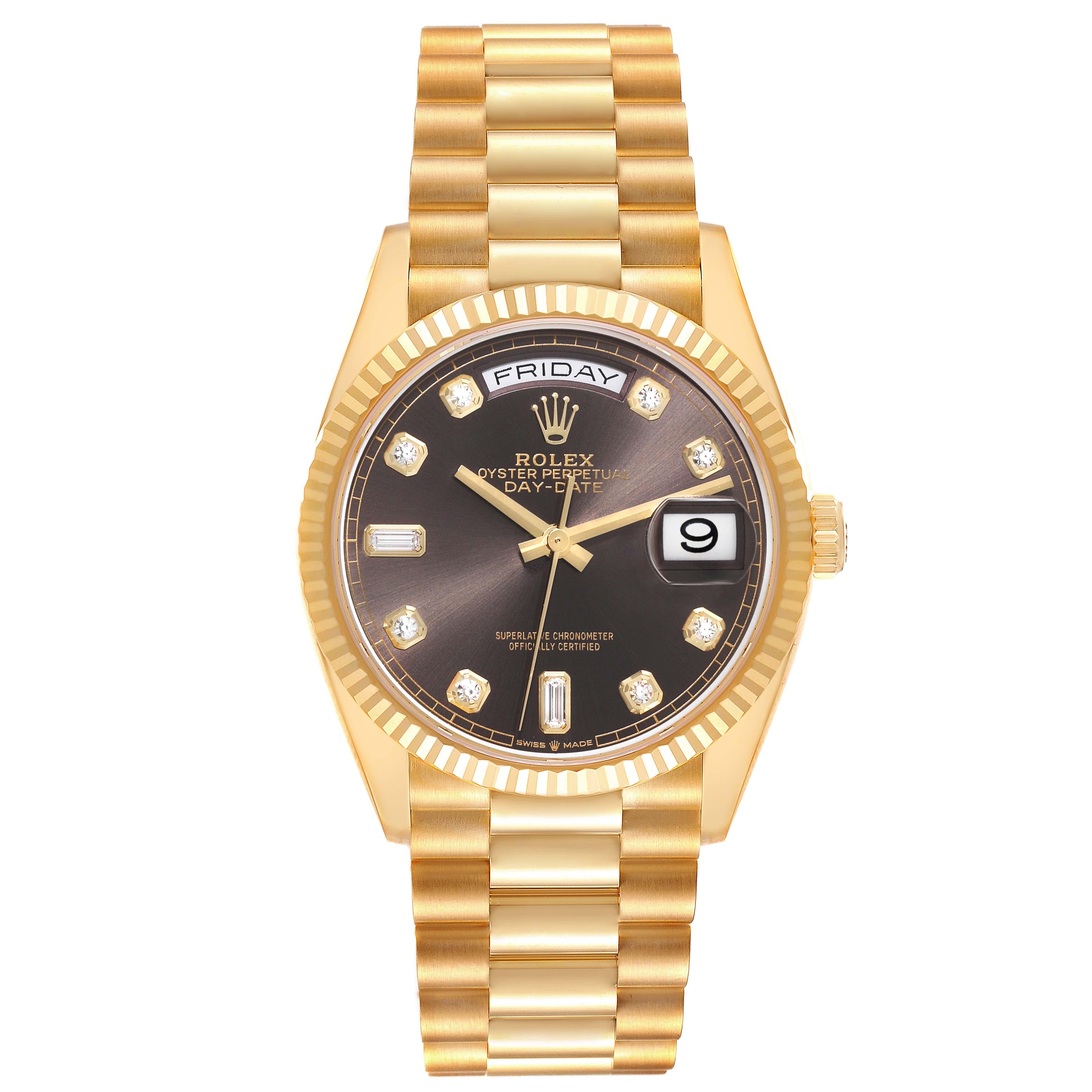 Rolex President Day-Date Yellow Gold Diamond Dial Mens Watch 128238 Box Card For Sale 4