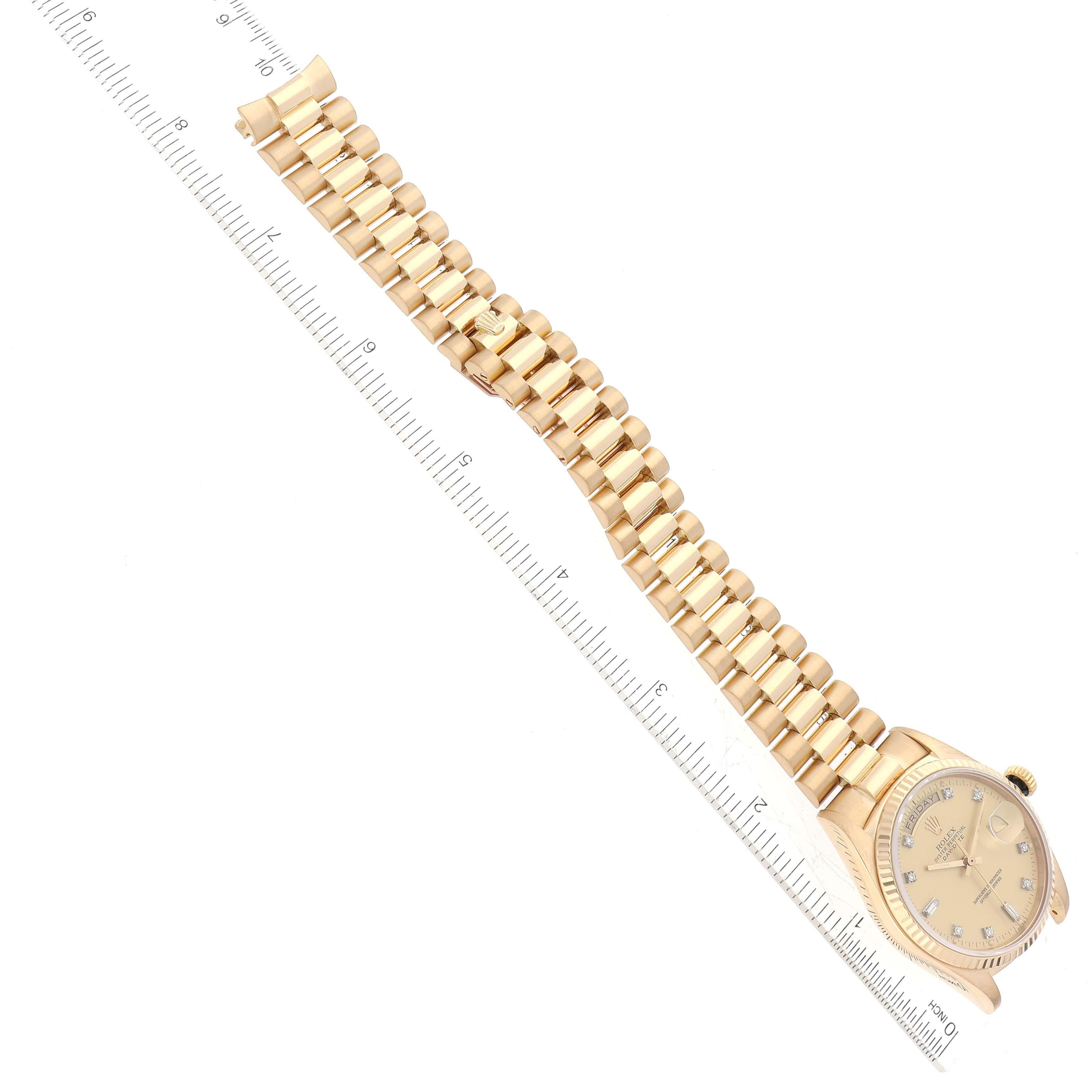 Rolex President Day-Date Yellow Gold Diamond Dial Mens Watch 18038 For Sale 6