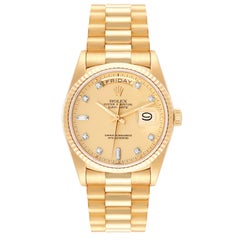 Rolex President Day-Date Yellow Gold Diamond Dial Mens Watch 18038