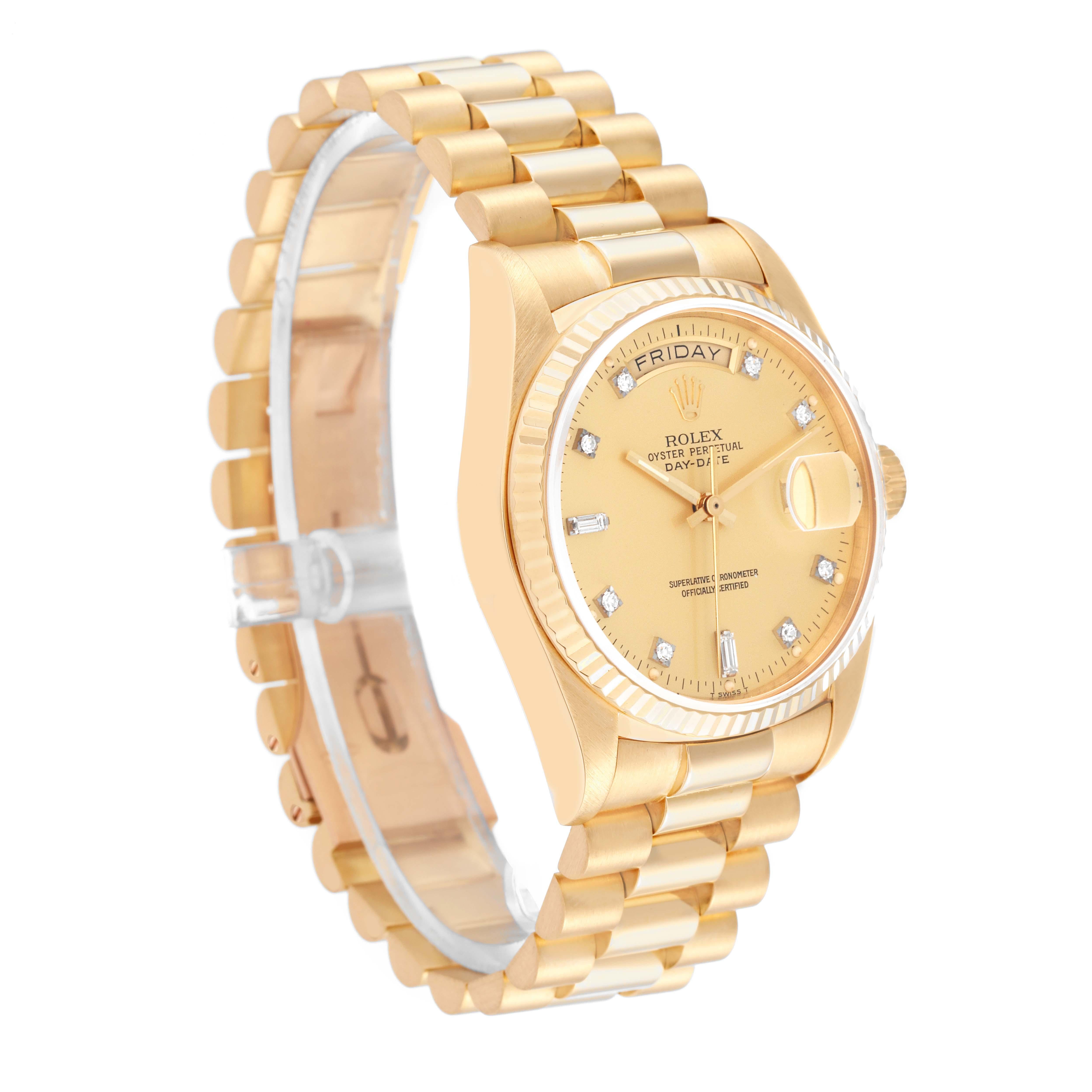 Rolex President Day-Date Yellow Gold Diamond Dial Mens Watch 18038 In Excellent Condition For Sale In Atlanta, GA