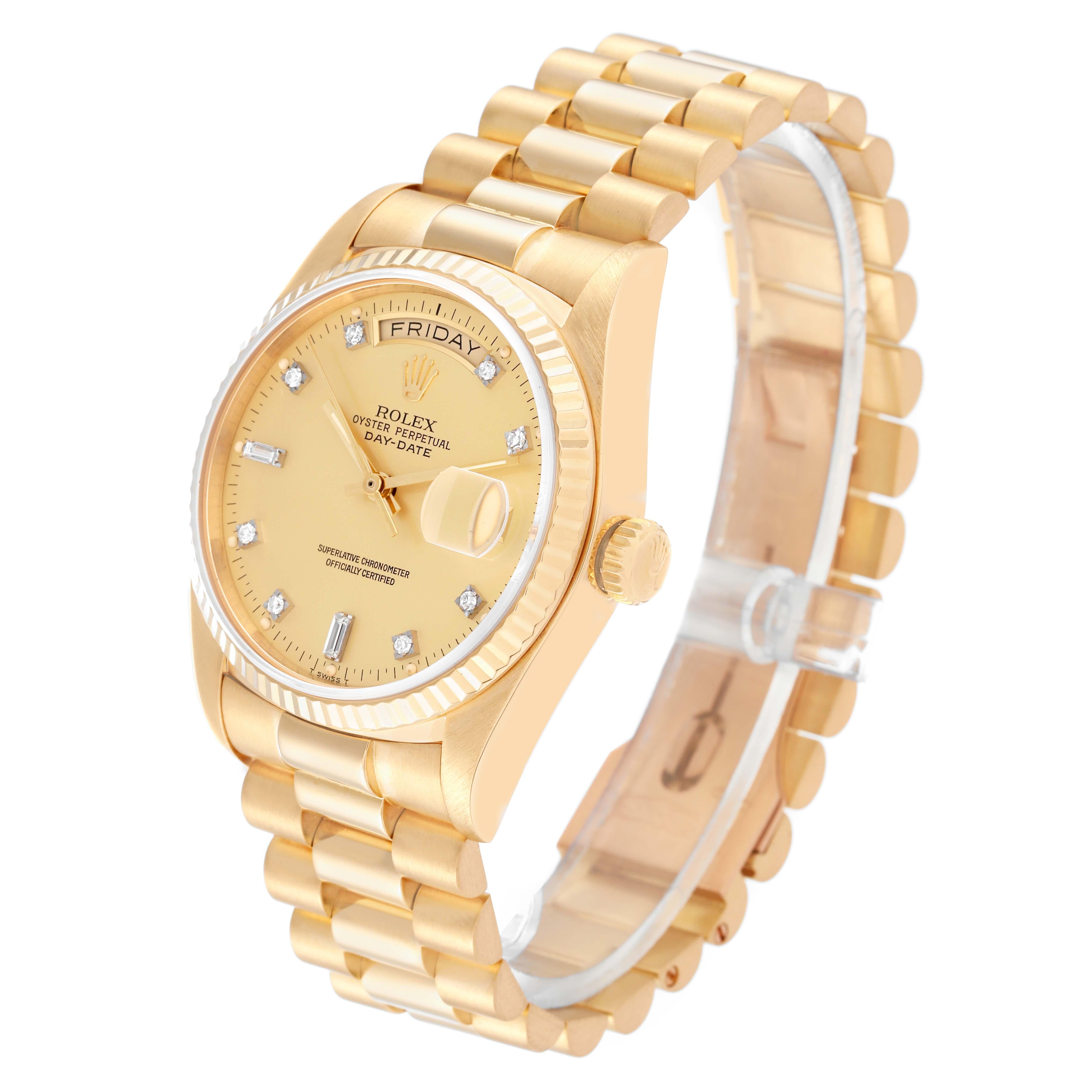 Men's Rolex President Day-Date Yellow Gold Diamond Dial Mens Watch 18038 For Sale