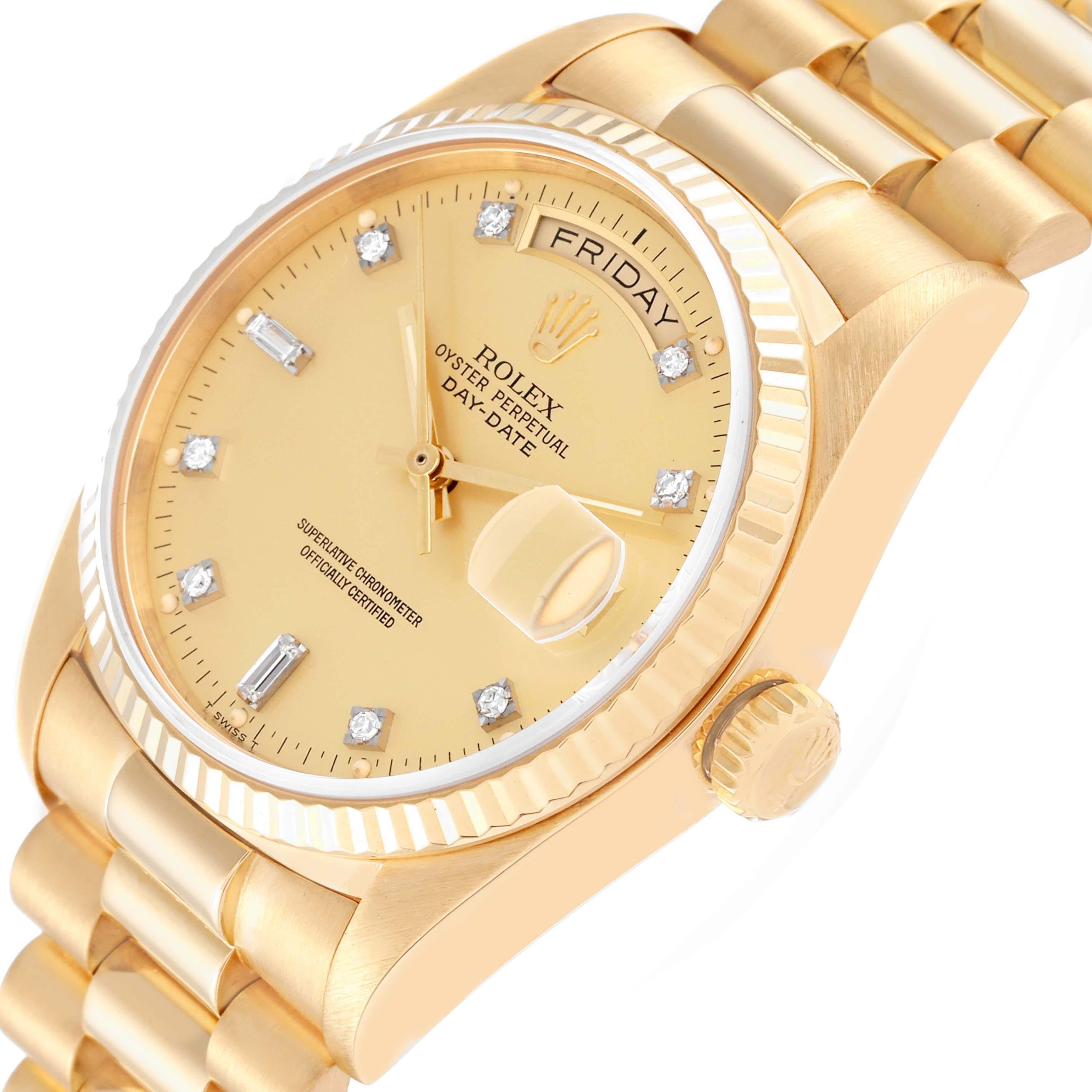 Rolex President Day-Date Yellow Gold Diamond Dial Mens Watch 18038 For Sale 1