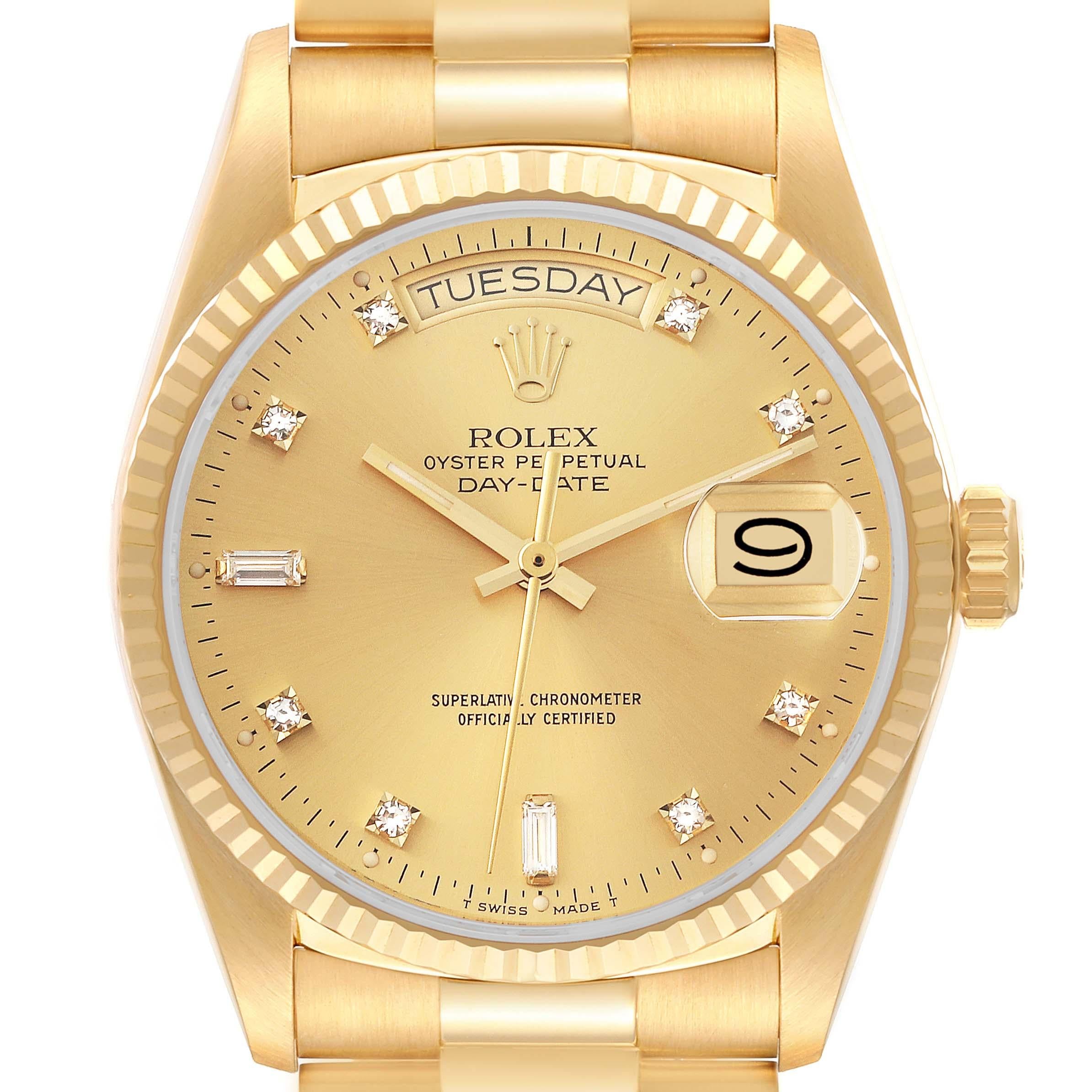 Rolex President Day-Date Yellow Gold Diamond Dial Mens Watch 18038