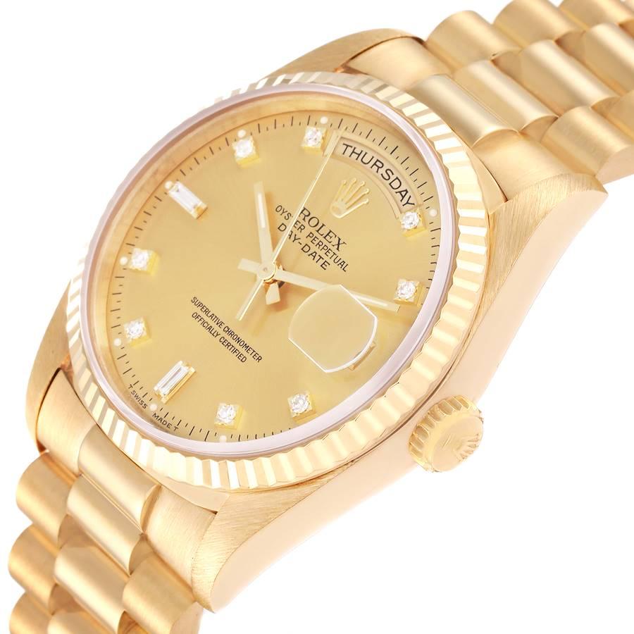 Men's Rolex President Day-Date Yellow Gold Diamond Dial Mens Watch 18238 Box Papers