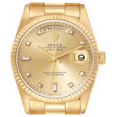 Rolex President Day-Date Yellow Gold Diamond Dial Mens Watch 18238 Box Papers
