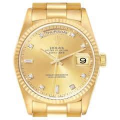 Rolex President Day-Date Yellow Gold Diamond Dial Mens Watch 18238 Box Papers