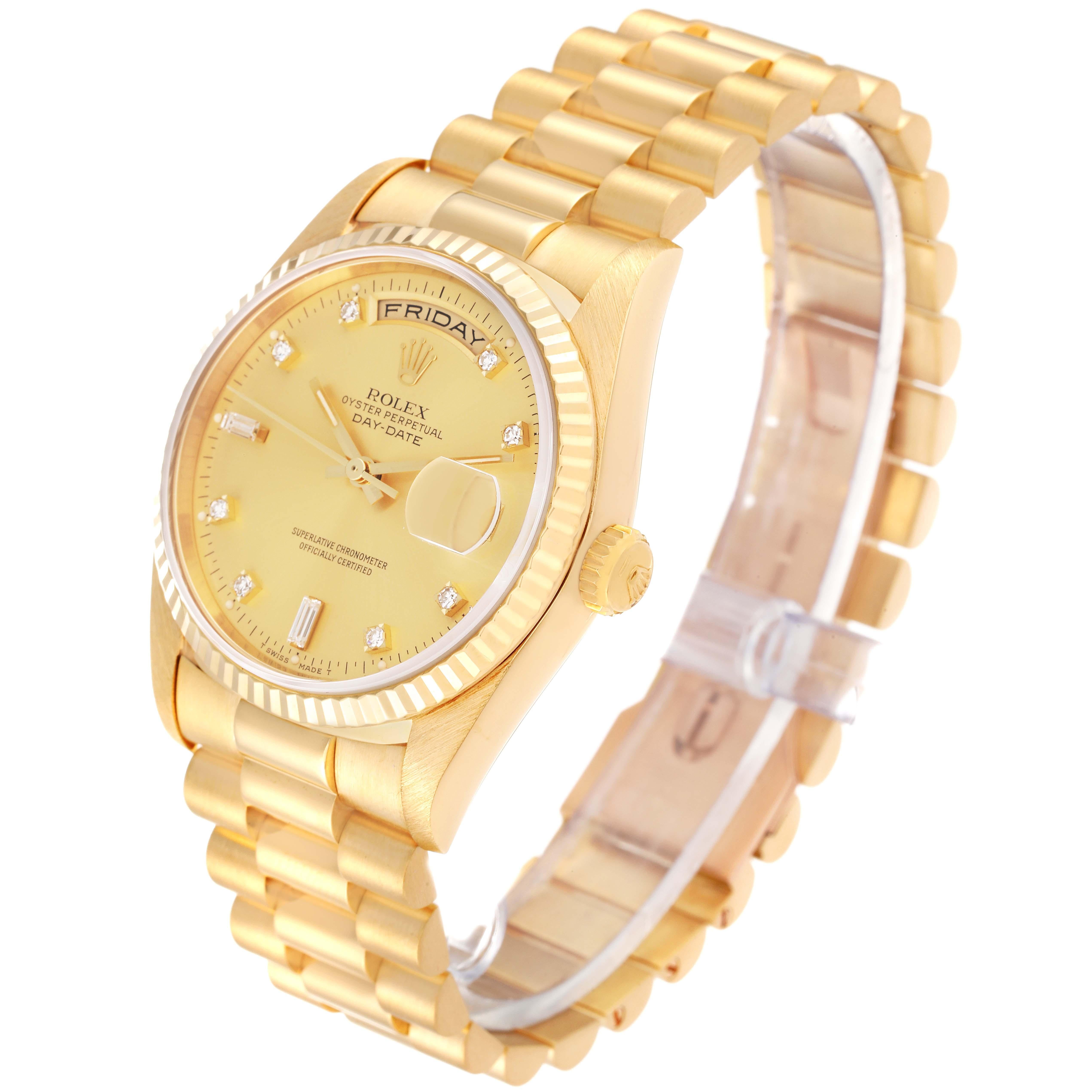 Rolex President Day-Date Yellow Gold Diamond Dial Mens Watch 18238 In Excellent Condition In Atlanta, GA
