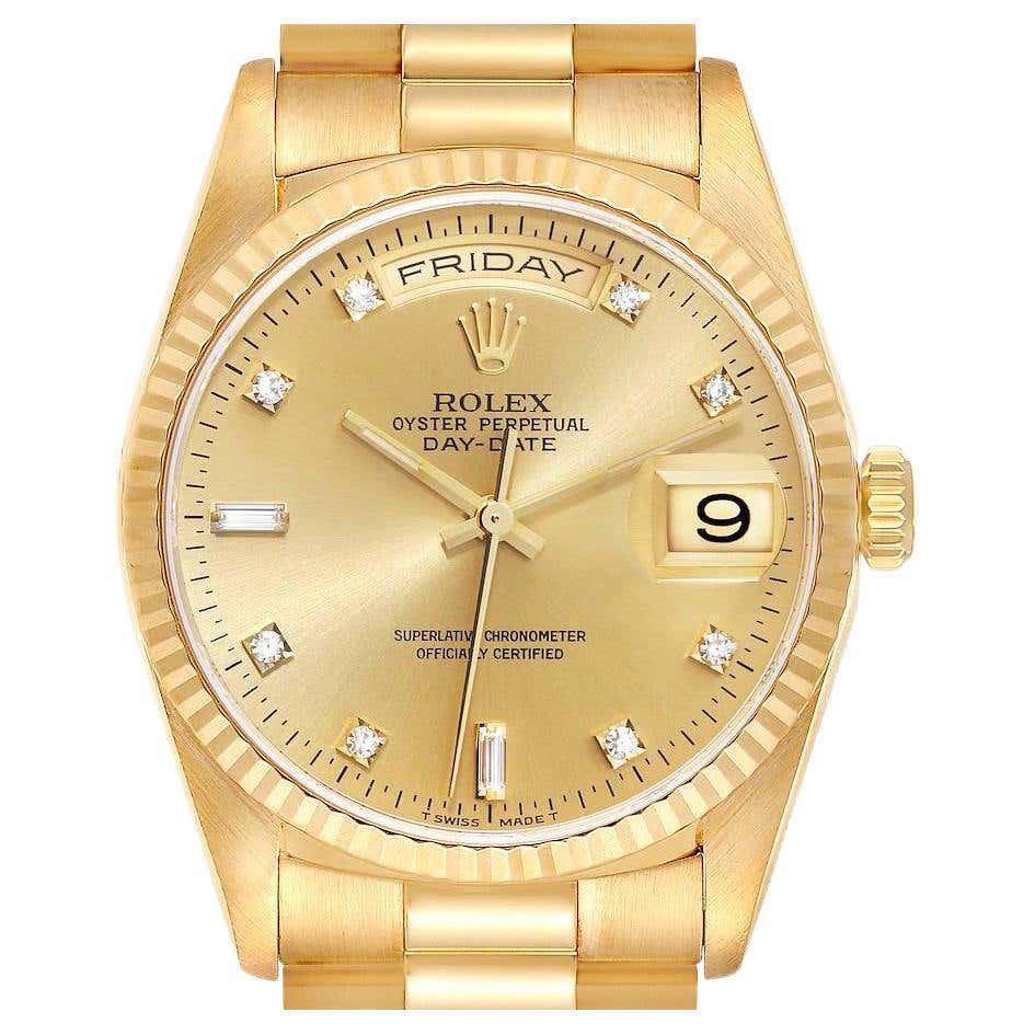 Rolex President Day-Date 36mm Yellow Gold Diamond Mens Watch 18238 For ...