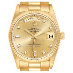 Rolex President Day-Date Yellow Gold Diamond Dial Mens Watch 18238