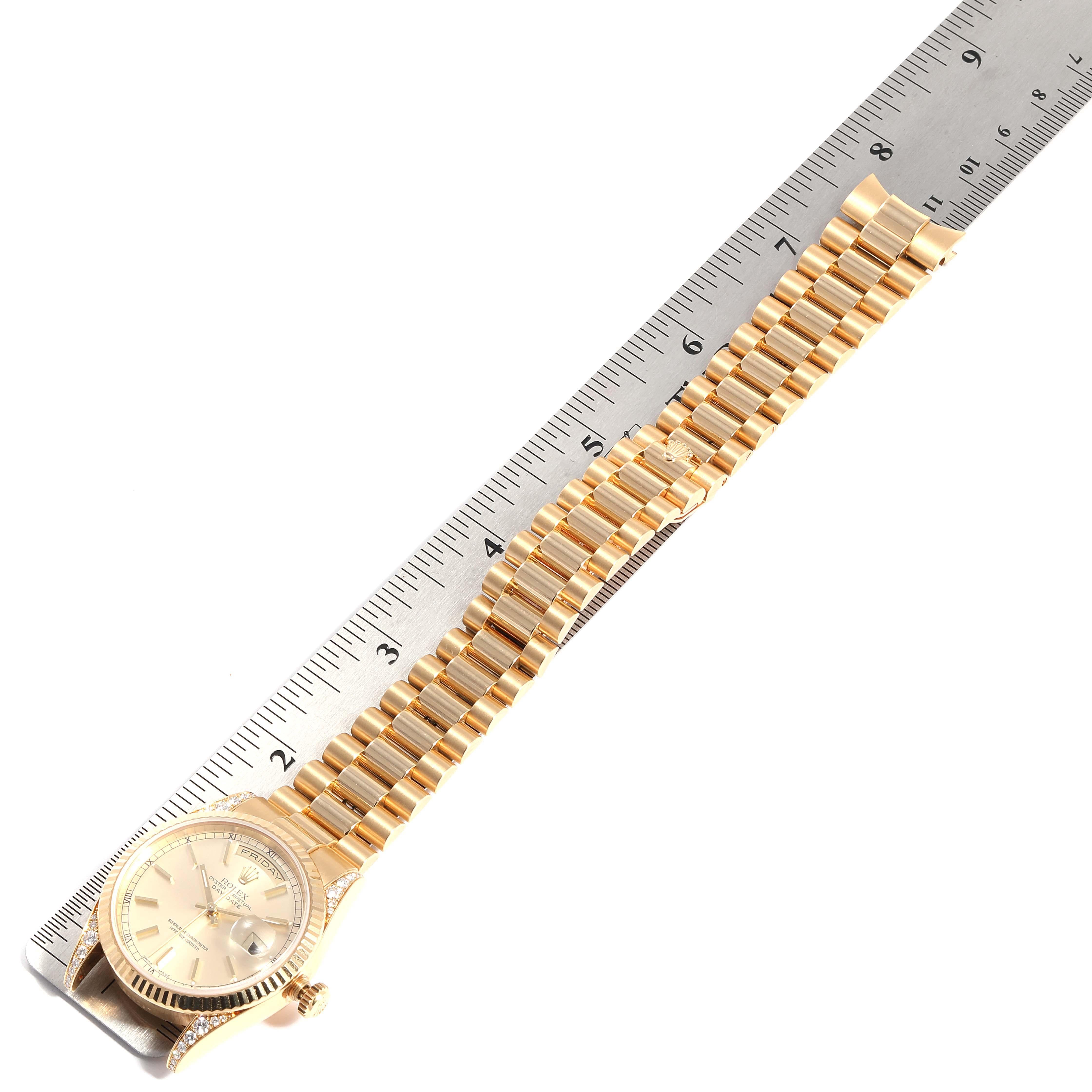 Rolex President Day Date Yellow Gold Diamond Lugs Watch 118338 Box Papers For Sale 3