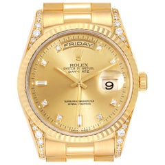 Rolex President Day Date Yellow Gold Diamond Lugs Watch 118338 Box Papers