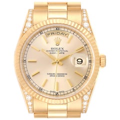 Rolex President Day Date Yellow Gold Diamond Lugs Watch 118338 Box Papers