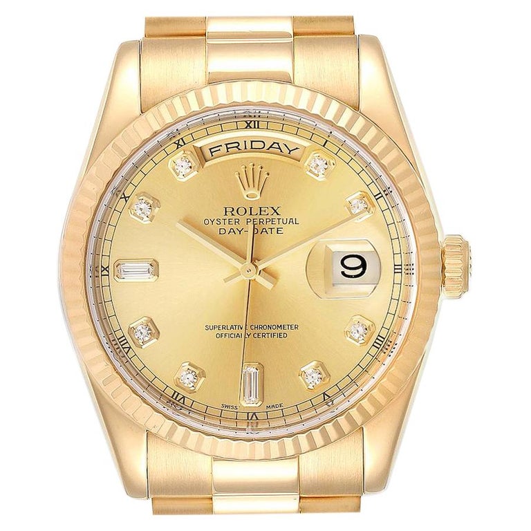 Rolex President Day Date Yellow Gold Diamond Men’s Watch 118238 Box For ...