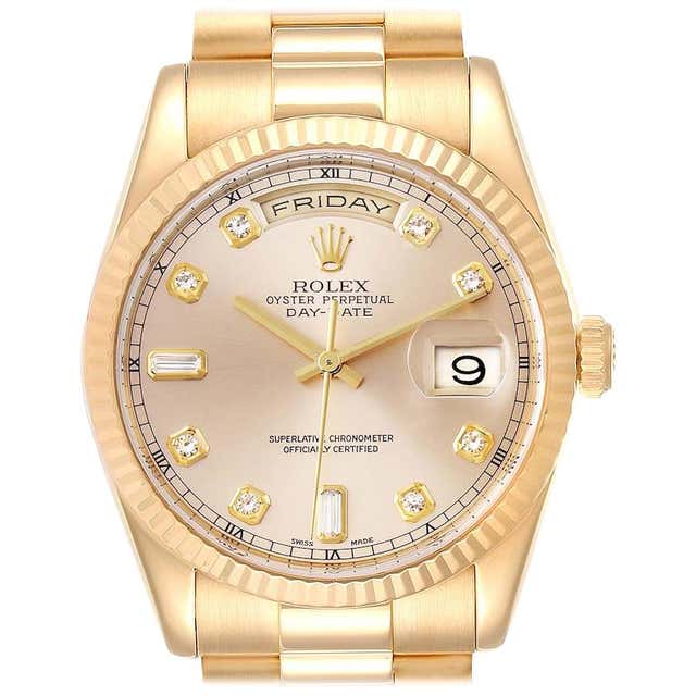 Rolex President Day Date Yellow Gold Diamond Men's Watch 118238 Box ...