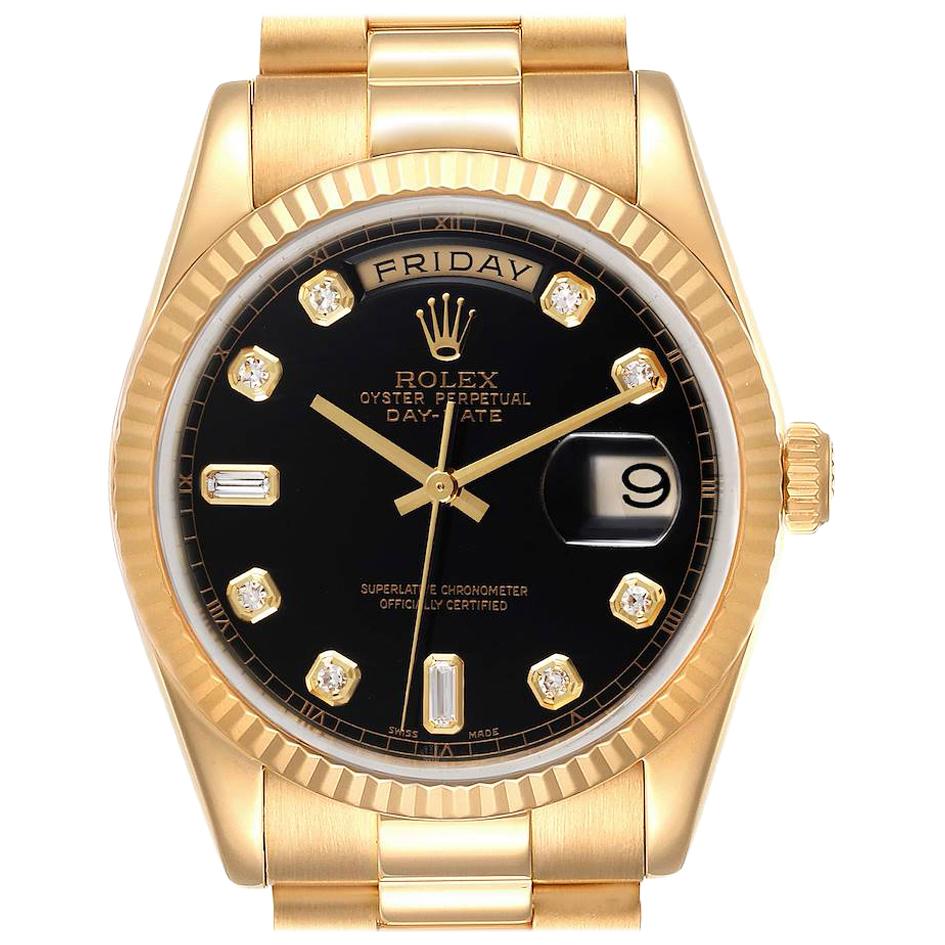 Rolex President Day Date Yellow Gold Diamond Mens Watch 118238 Box Papers