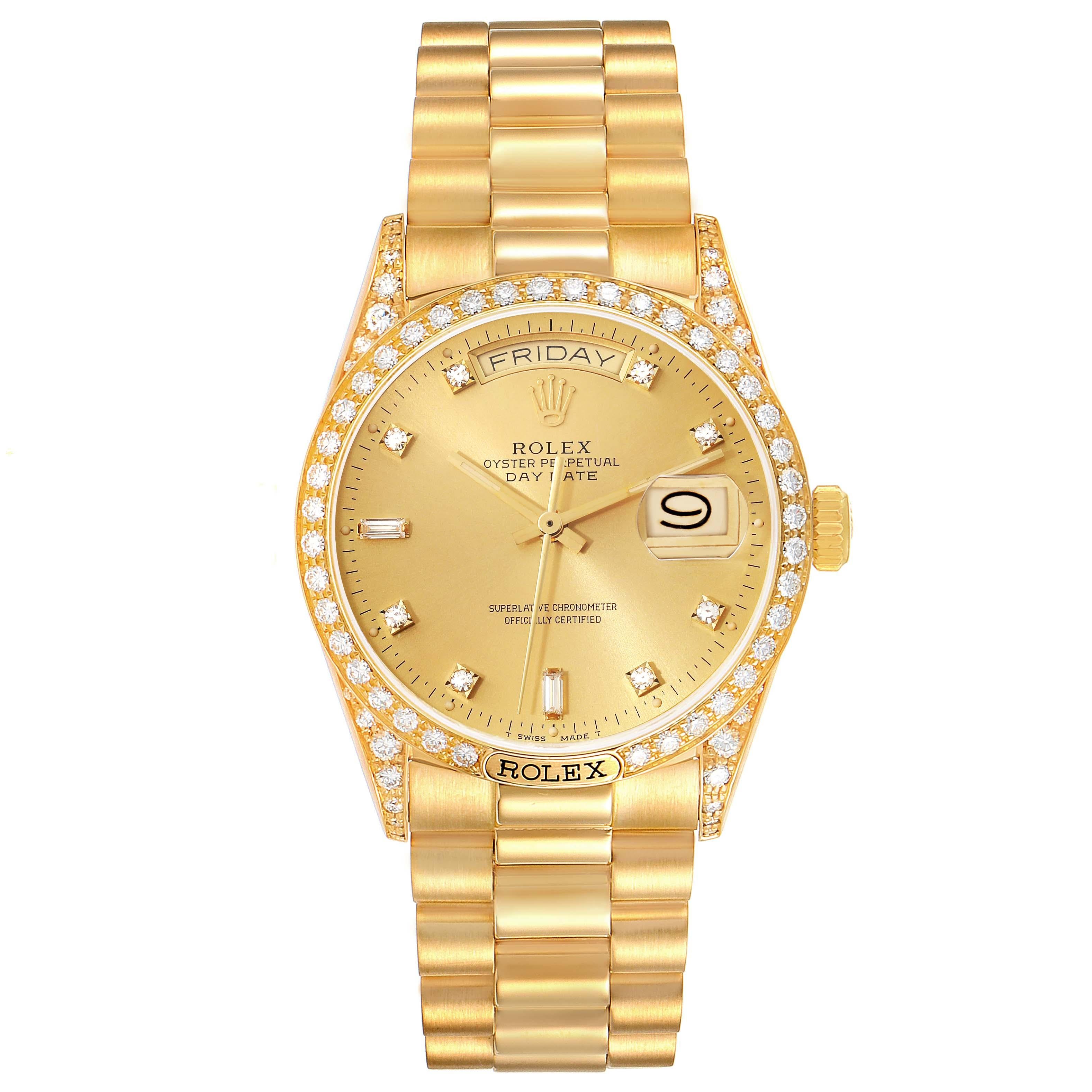 Rolex President Day-Date Yellow Gold Diamond Mens Watch 18138 In Excellent Condition For Sale In Atlanta, GA