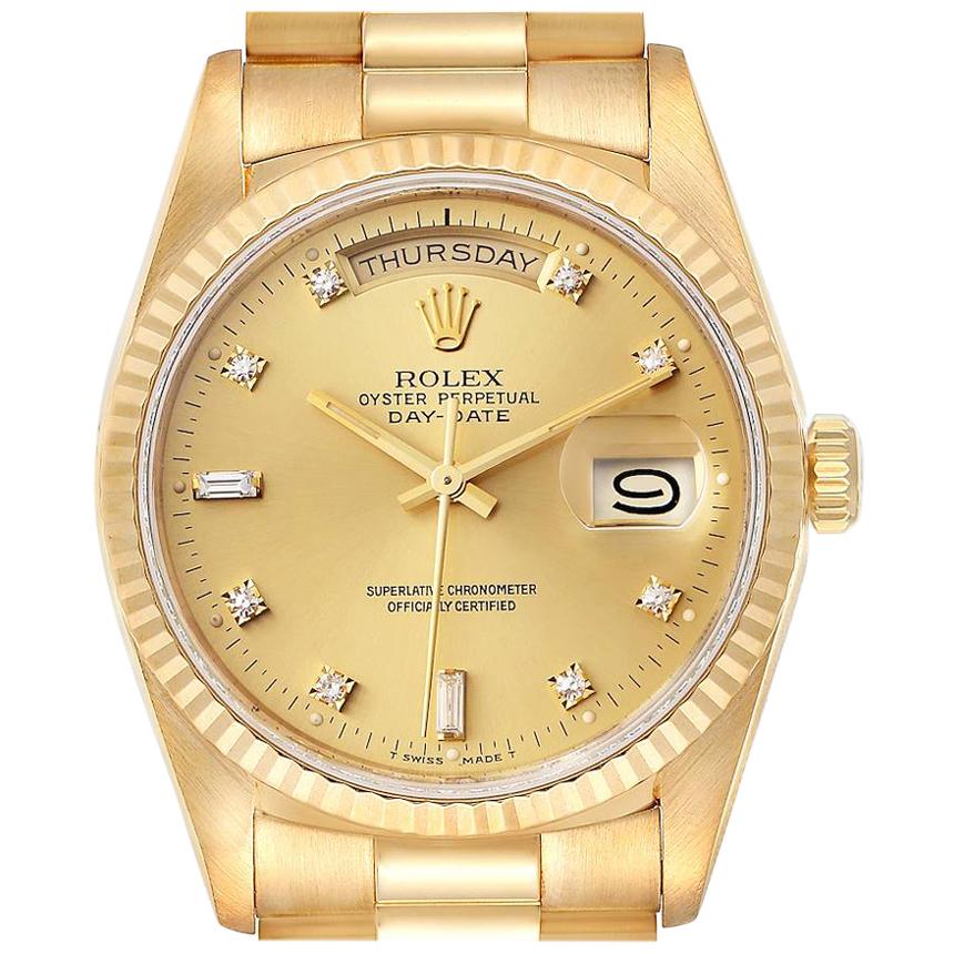 Rolex President Day-Date Yellow Gold Diamond Men’s Watch 18238 Box For Sale