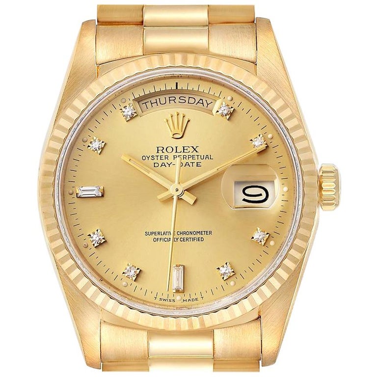 Rolex President Day-Date Yellow Gold Diamond Men’s Watch 18238 Box For ...
