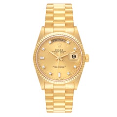 Rolex President Day-Date Yellow Gold Diamond Mens Watch 18238 Box Papers
