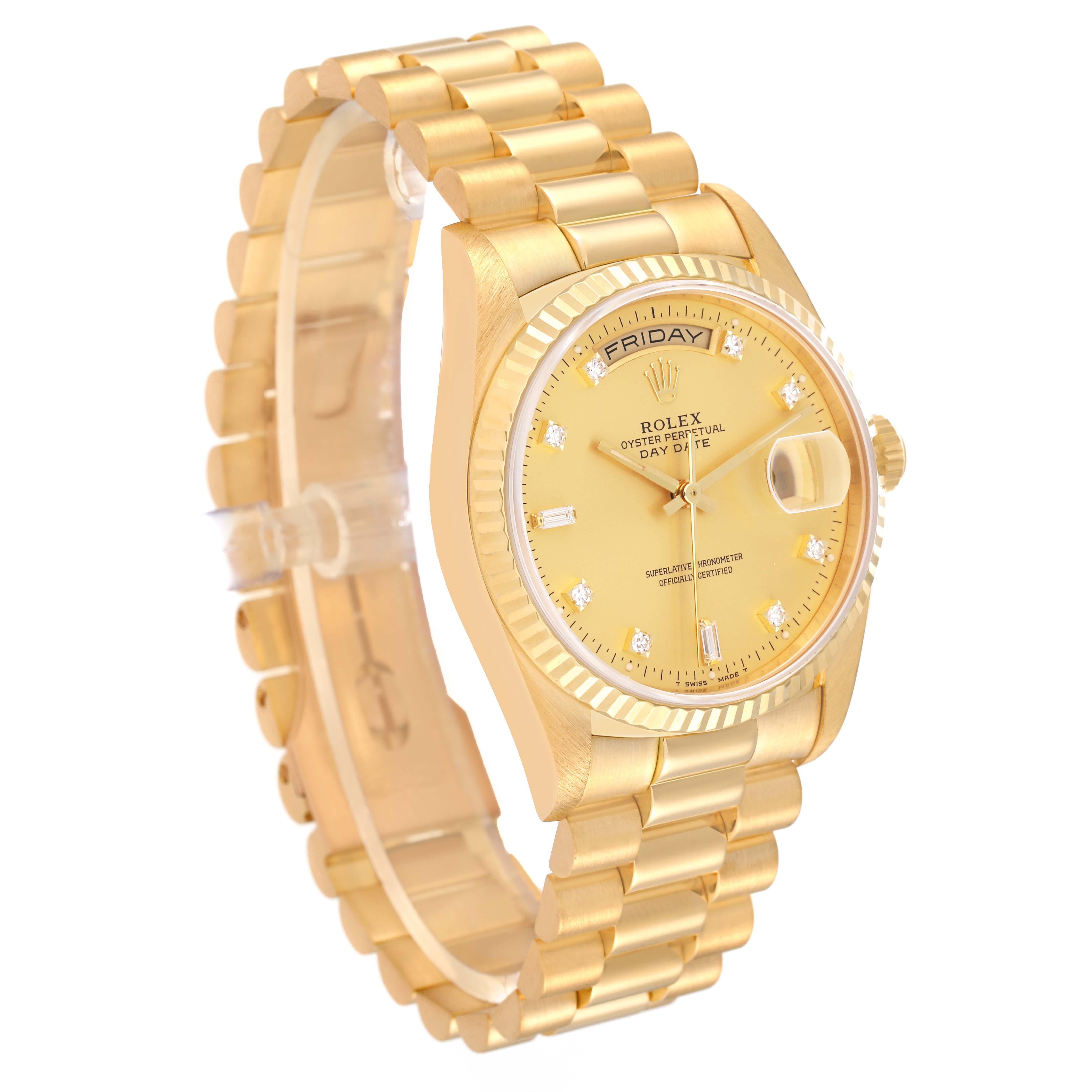 Rolex President Day-Date Yellow Gold Diamond Mens Watch 18238 Box Papers In Excellent Condition In Atlanta, GA