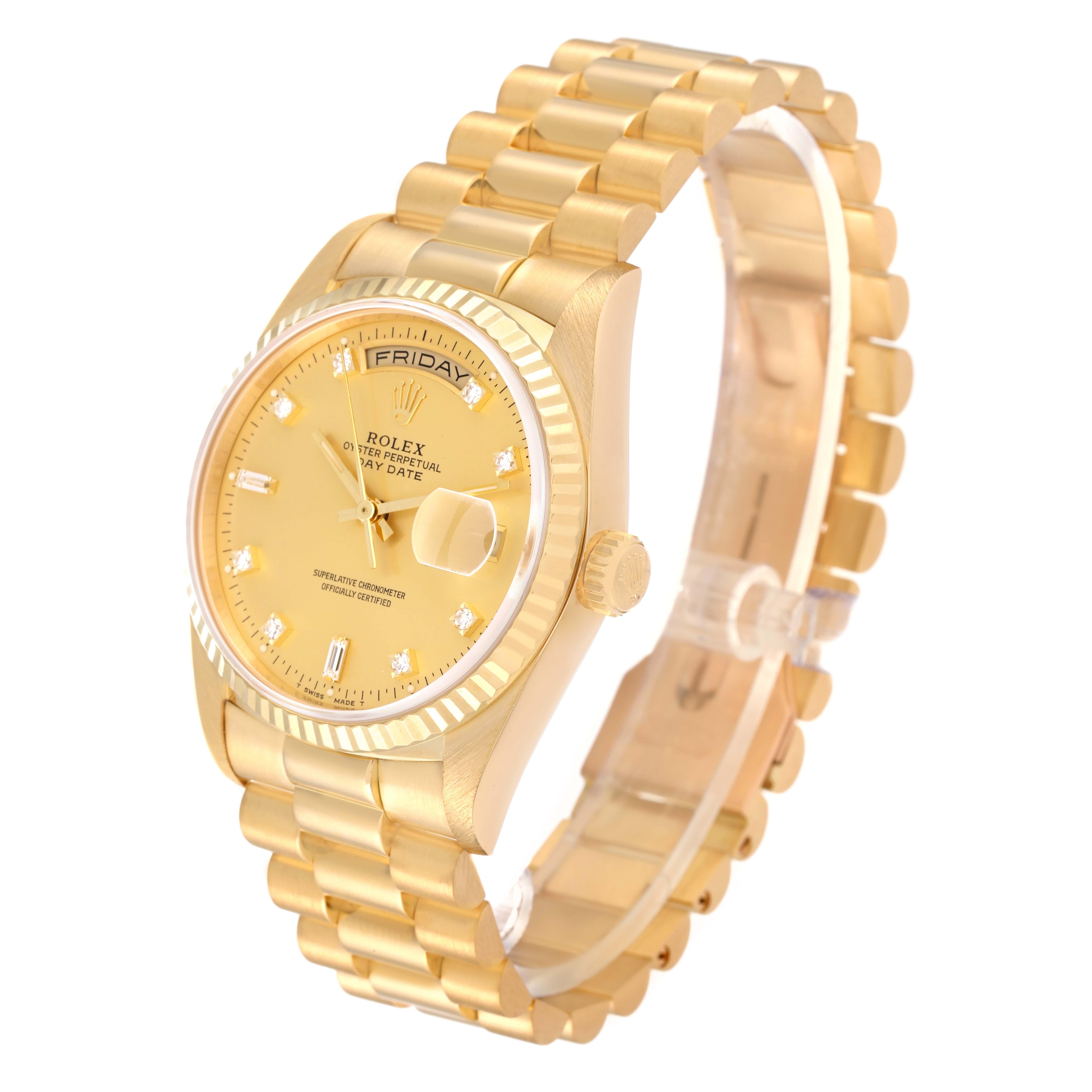 Men's Rolex President Day-Date Yellow Gold Diamond Mens Watch 18238 Box Papers